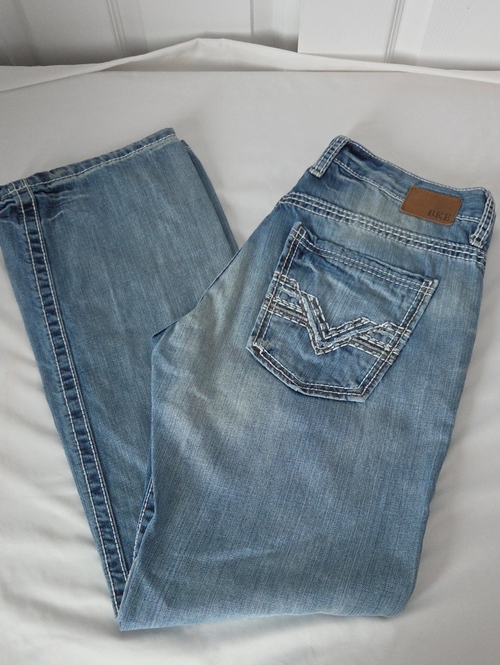 Men's BKE Light Blue Denim Jeans with White Contrast Stitching